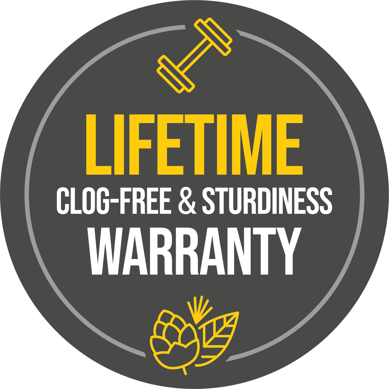 Alu-Rex DoublePro lifetime sturdiness and clog-free warranty badge