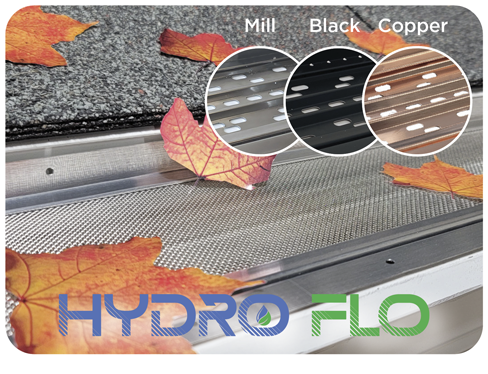 Hydro Flo product features and color options graphic with Hydro Flo logo