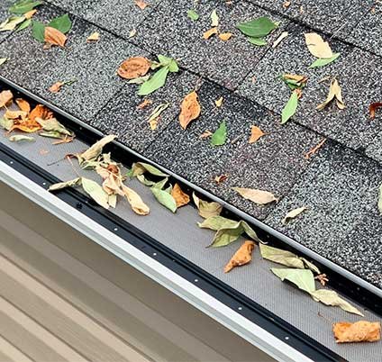 Hydro Flo stainless mesh gutter protection shown with leaves