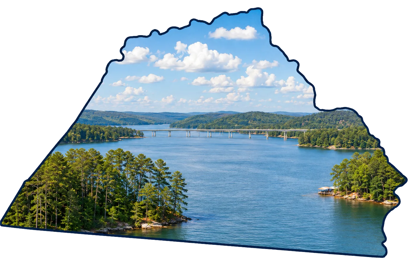Catawba County outline with Lake Hickory and Catawba River-style scenery