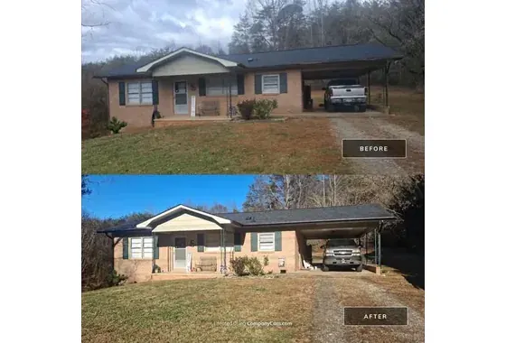 Black 6-inch Gutter Upgrade 3x4 Downspouts Lenoir NC Before and after