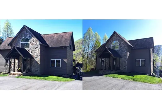 Black 6-inch Gutter Upgrade 3x4 Downspouts Lenoir NC Before and after