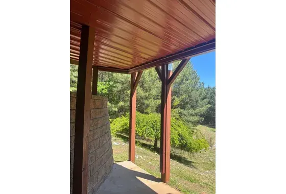 Red 6-inch Gutter Underdecking Custom Cuts 3x4 Downspouts Nebo NC View 2