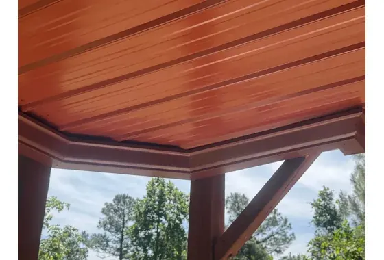 Red 6-inch Gutter Underdecking Custom Cuts 3x4 Downspouts Nebo NC